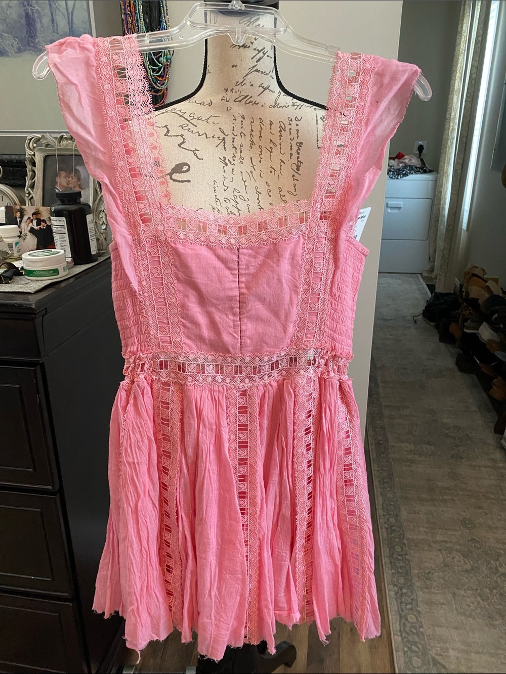 Free People Pink Lace-Trim Mini Dress